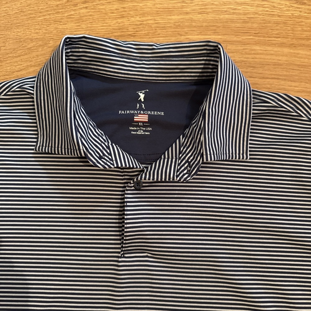 Fairway & Greene Performance Golf Polo Men's XL Blue/White Striped Stretch